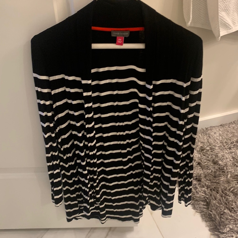 Vince Camuto xs black and white striped cardigan light weight